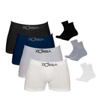 Kit 10 Cuecas Boxer Algodão Sem Costura Zorba + 6 Pares de Meias - Cor Sortido