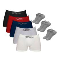 Kit 10 Cuecas Boxer Algodão Zorba + 6 Pares de Meias - Cor Sortido