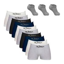 Kit 10 Cuecas Boxer Algodão Zorba + 9 Pares de Meias - Cor Sortido