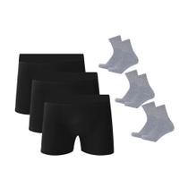 Kit 10 Cuecas Boxer Em Algodão Preto + 9 Meias M12 QLC SPORT - Cor Preto