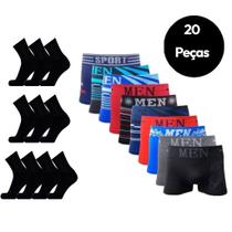 Kit 10 Cuecas Boxer Microfibra Adulto + 10 Pares Meias Algodão M11 - QLC SPORT