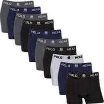 Kit 10 Cuecas Boxer Polo Wear Masculina Poliéster Sem Costura Cueca Box Adulto Confortável