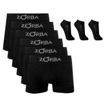 Kit 10 Cuecas Boxer Zorba Algodão Preta + 3 pares meia preta Ted Socks - GG