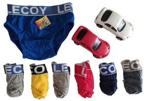 Kit 10 cuecas infantil tipo slip elástico aparente 100% algodão - Lecoy