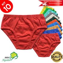 Kit 10 Cuecas Slip Algodão Infantil Lisa Criança Kids