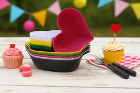 Kit 10 Cumbucas coração 300ml com 10 Canoas 600ml jogo Coloridos