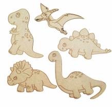 kit 10 Dinossauros mãe e filhote Aplique Quadro decoração quarto criança MDF brinquedo educativo
