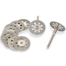 Kit 10 Disco De Corte Para Micro Retífica Ventilado 22mm Furo Central + 2 Hastes