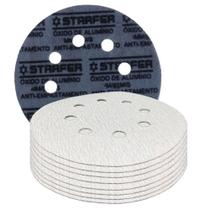 Kit 10 Disco de Lixa Fecho Aderente Branco Pluma 8 Furos 180mm Grão 60