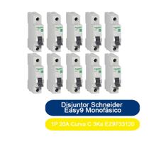 Kit 10 Disjuntor Schneider Easy9 Monofásico 1P 20A Curva C 3Ka EZ9F33120