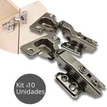 Kit 10 Dobradiças 35mm Pistão Amortecedor Curva Reta Armário Kit 10 Dobradiças 35mm Pistão Amortecedor Curva Reta Armário