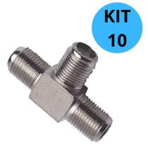Kit 10 Emenda F Fêmea Tipo T Coaxial Metal Gigasat