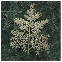Kit 10 Enfeite Folhagem Natal Galho Dourado Glitter 34cm