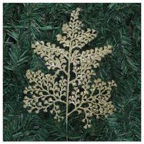 Kit 10 Enfeite Folhagem Natal Galho Dourado Glitter 34cm