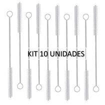 Kit 10 Escova de limpeza de canudo Cerdas Nylon Haste Inox Flexível 21cm