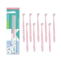 Kit 10 Escovas Dentais Infantil Bebês 0 a 6 meses Cerdas Extra Macia Kess Rosa