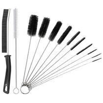 Kit 10 Escovas Limpeza Haste Inox Cerdas em Nylon + 1 Escova Estreita p/ Cantos +1 Escova p/ Canudo
