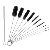 Kit 10 Escovas Limpeza Haste Inox Cerdas em Nylon +1 Escova Haste Inox Cerdas Nylon p/ Canudos