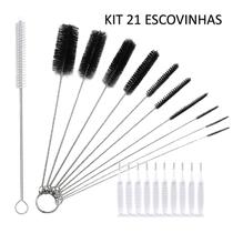 Kit 10 Escovas Limpeza Haste Inox Cerdas em Nylon +1 Escova p/ Canudo +10 Mini Escovinhas Kit 10 Escovas Limpeza Haste Inox Cerdas em Nylon +1 Escova p/ Canudo +10 Mini Escovinhas