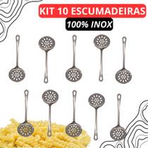 Kit 10 Escumadeiras - Feita de aço inoxidável, é durável, resistente à corrosão e fácil de limpar
