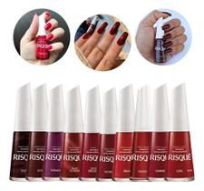 Kit 10 Esmaltes Risque Vermelhos Hipoalergênicos