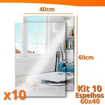 Kit 10 Espelho Adesivo Acrilico Retangular 40x60cm Boa Nitidez Decorativo Sala Banheiro