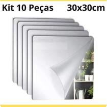 Kit 10 Espelhos Adesivo Quadrado 30x30cm Acrílico Flexível com Adesivo de Alta Fixação para Decoraçã