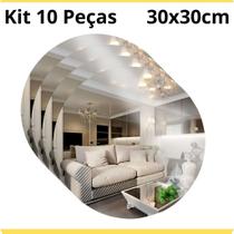 Kit 10 Espelhos Adesivo Redondo 30x30cm em Acrílico Flexível com Adesivo de Alta Fixação para Decora