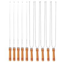 Kit 10 Espetos 80cm Preparo Churrasco Simples e Duplo Cabo Madeira Alumínio Mor
