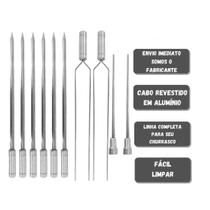 Kit 10 espetos de inox 50cm espada duplo e coracao churrasco