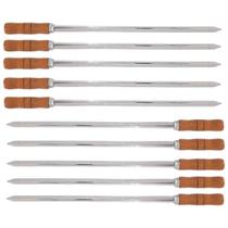 Kit 10 Espetos Espada 80cm Inox Cabo Madeira Churrasco