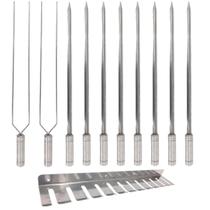 Kit 10 Espetos Inox 80cm Espada Duplo E Suporte Espetos Inox