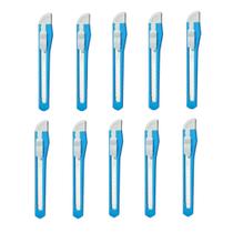 Kit 10 Estiletes Azul Estreito Plástico com Trava ES04 - Tilibra