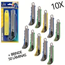 Kit 10 Estiletes Profissional com 50 Lâminas Extras 18mm Kit 10 Estiletes Profissional com 50 Lâminas Extras 18mm