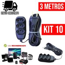 Kit 10 Extensão Elétrica 3 Metros Bivolt com 3 Tomadas 110v 220v Tripolar Alexa Compacta
