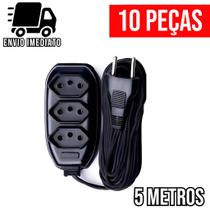 Kit 10 Extensão Elétrica 5 Metros Bivolt com 3 Tomadas 110v 220v Tripolar Alexa Compacta Kit 10 Extensão Elétrica 5 Metros Bivolt com 3 Tomadas 110v 220v Tripolar Alexa Compacta