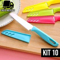 Kit 10 Faca Colorida de Cozinha Afiada com Capa Protetora Para Pesca Camping Legumes e Frutas