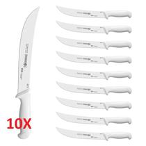 Kit 10 Facas de Açougueiro Mundial 10" em Aço Inox Curvada Larga Cabo Branco Profissional (5517-10)