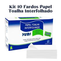 Kit 10 Fardos Papel Toalha Interfolha Yuri Branco 2 Dobras 1.250 Folhas Cada