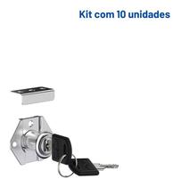 Kit 10 Fechadura Gaveta 22mm 02 Chaves Móveis + Batente