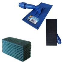 Kit 10 Fibras + Suporte Rodo Articulável Giratório Com tiras autocolantes Uso Geral