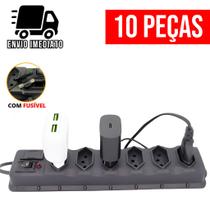 Kit 10 Filtro de Linha 6 Tomadas Régua de Tomada com Fusível Extensão Elétrica Bivolt Tripolar Kit 10 Filtro de Linha 6 Tomadas Régua de Tomada com Fusível Extensão Elétrica Bivolt Tripolar