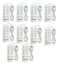 Kit 10 Filtro De Linha Regua De Extensão 5 Tomadas 10A 4 Entradas Usb
