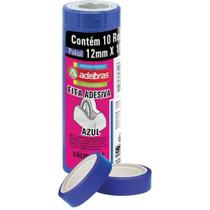 Kit 10 Fita Adesiva Azul Escolar Escritório 12mm x 10m