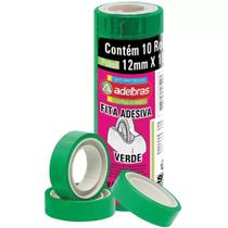 Kit 10 Fita Adesiva Verde Escolar Escritório 12mm x 10m Kit 10 Fita Adesiva Verde Escolar Escritório 12mm x 10m
