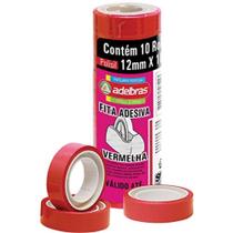 Kit 10 Fita Adesiva Vermelha Escolar Escritório 12mm x 10m