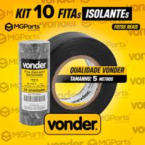 Kit 10 Fita Isolante Vonder 19mm X 20 Metros Profissional Antichamas Rolos Adesiva Preta Original