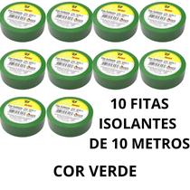 Kit 10 Fitas Isolantes Verde de 10 Metros 18mm Alta qualidade