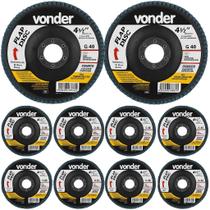 Kit 10 Flap-disc discos de desbaste acabamento 4.1/2" 115 mm cônico grão 40 VONDER