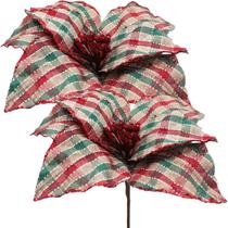 Kit 10 Flores Artificiais Xadrez Gliter Artesanal Natal 30cm